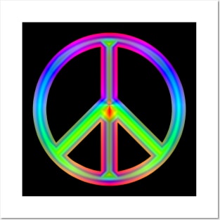 Rainbow Neon Peace Sign Posters and Art